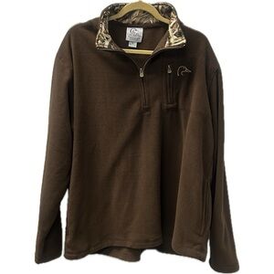 Ducks Unlimited Fleece Quarter-zip Pullover Jacket Camo Collar Embroidered Logo